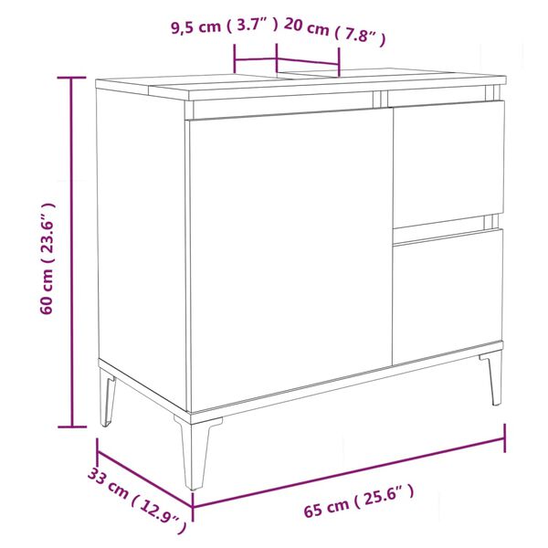 vidaXL Ντουλάπι Μπάνιου Καπνιστή Δρυς 65x33x60 εκ. Επεξεργασμένο Ξύλο