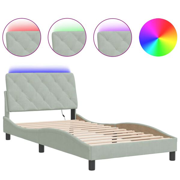 vidaXL Πλαίσιο Κρεβατιού με LED Ανοιχτό Γκρι 100x200 εκ. Βελούδινο