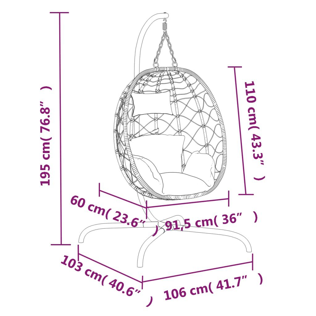 vidaXL Καρέκλα Egg Κρεμαστή Taupe Συνθετικό Ρατάν / Ατσάλι με Μαξιλάρι