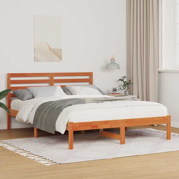 vidaXL Σκελετός Κρεβατιού Καφέ κεριού 135 x 190 cm Μασίφ ξύλο πεύκου