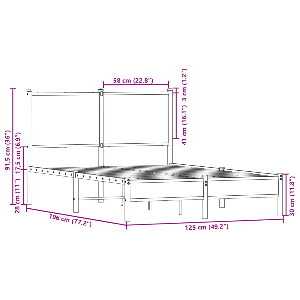 vidaXL Σκελετός Κρεβ. Χωρίς Στρώμα Sonoma Δρυς 120x190 εκ. Μεταλλικό