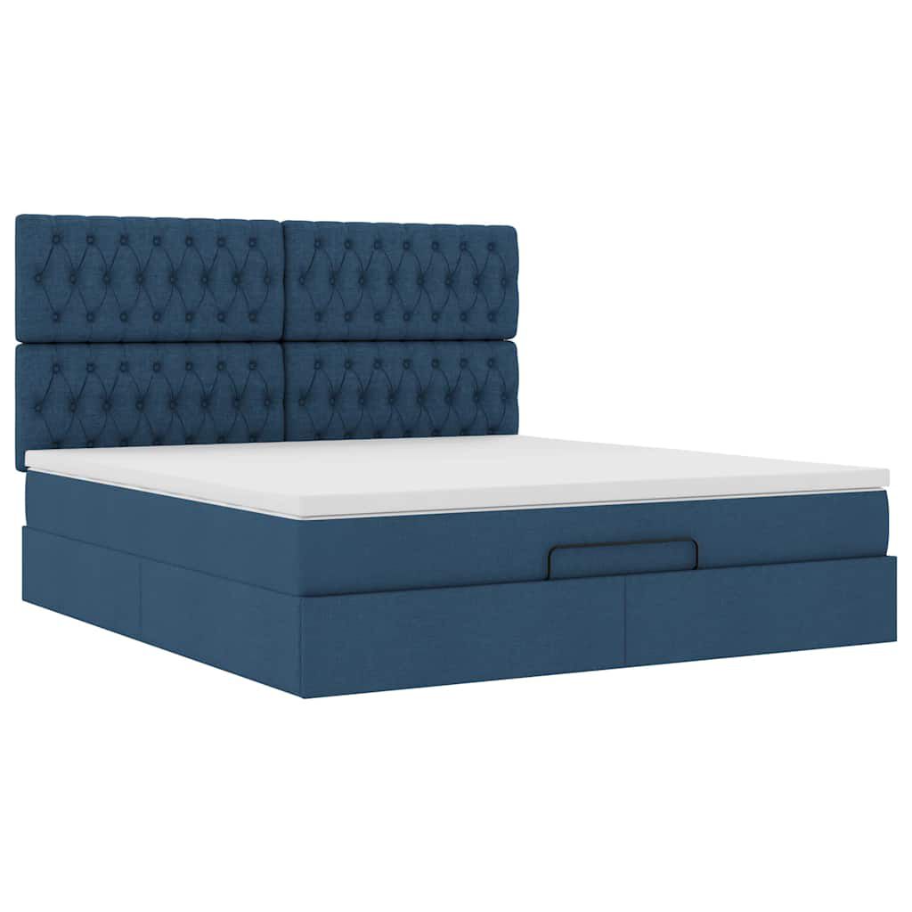vidaXL Οθωμανικό κρεβάτι με στρώμα μπλε 180x200cm ύφασμα