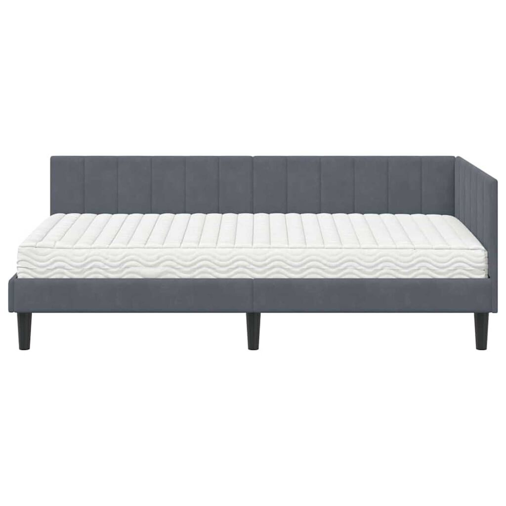 vidaXL Κρεβάτι Γωνίας με στρώμα Σκούρο γκρι 100 x 200 cm Βελούδο