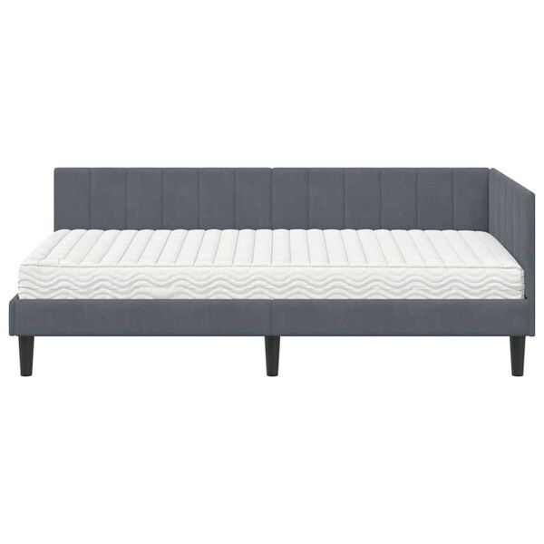 vidaXL Κρεβάτι Γωνίας με στρώμα Σκούρο γκρι 100 x 200 cm Βελούδο
