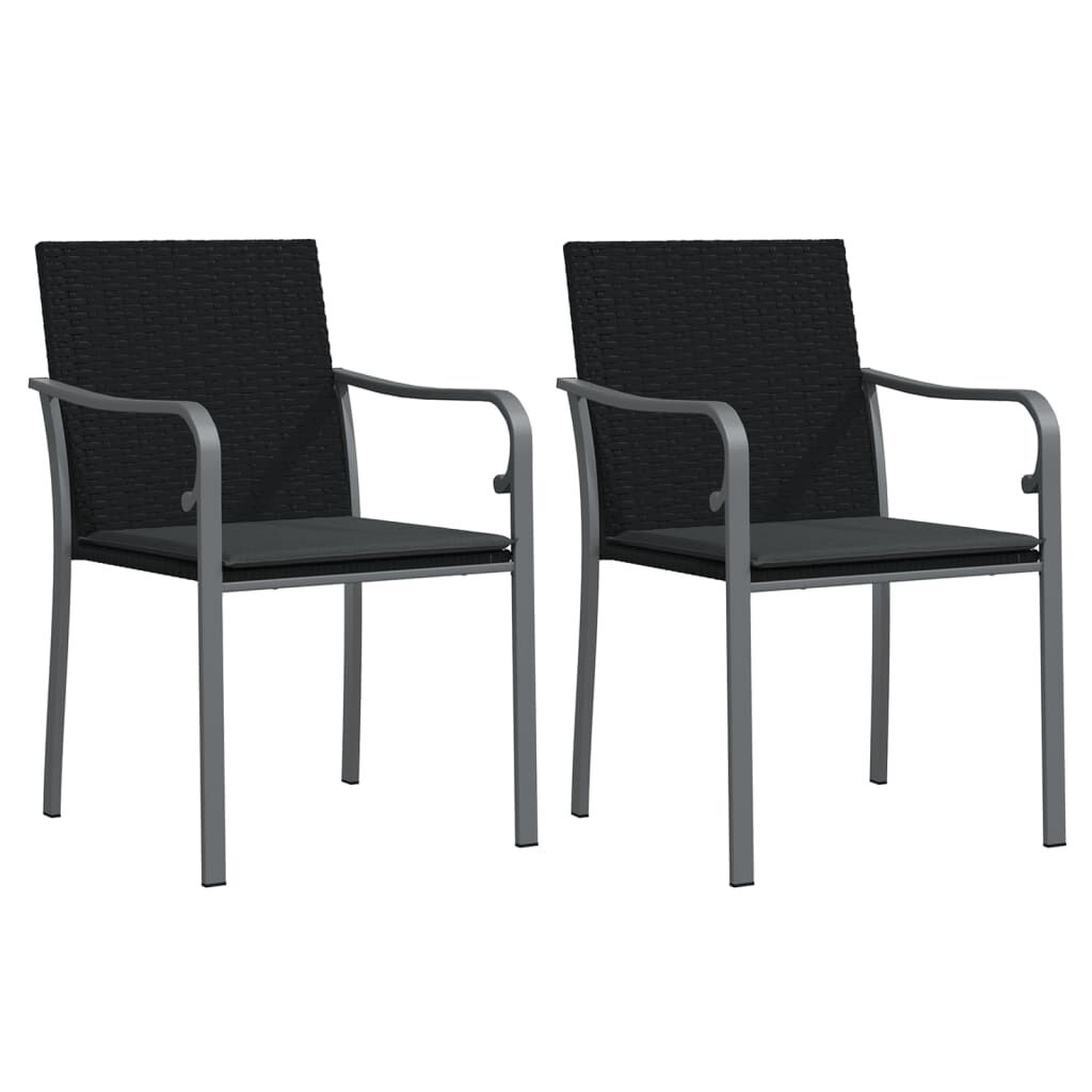 vidaXL Καρέκλες Κήπου 2 τεμ. Μαύρο 56x59x84 εκ Συνθ. Ρατάν & Μαξιλάρια