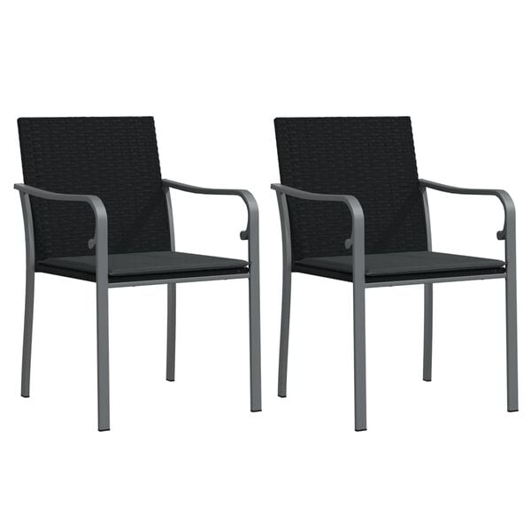 vidaXL Καρέκλες Κήπου 2 τεμ. Μαύρο 56x59x84 εκ Συνθ. Ρατάν & Μαξιλάρια