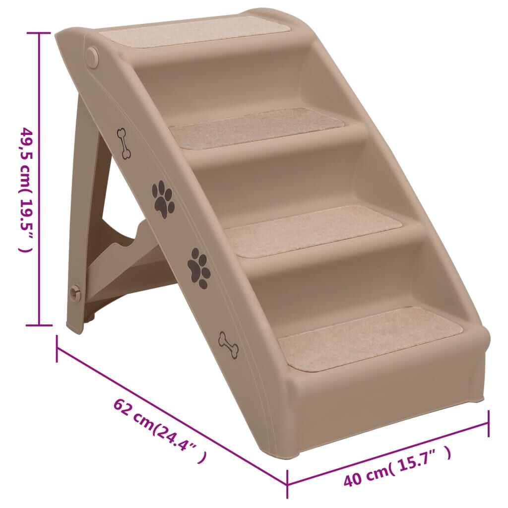 vidaXL Σκαλάκια για Σκύλους Πτυσσόμενα Καφέ 62 x 40 x 49,5 εκ.