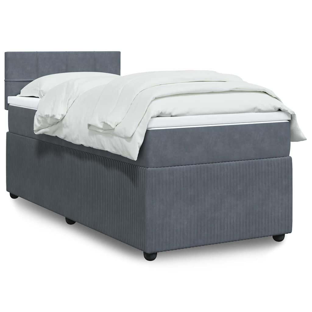 vidaXL Κρεβάτι Boxspring με Στρώμα Σκούρο Γκρι 100x200 εκ. Βελούδινο