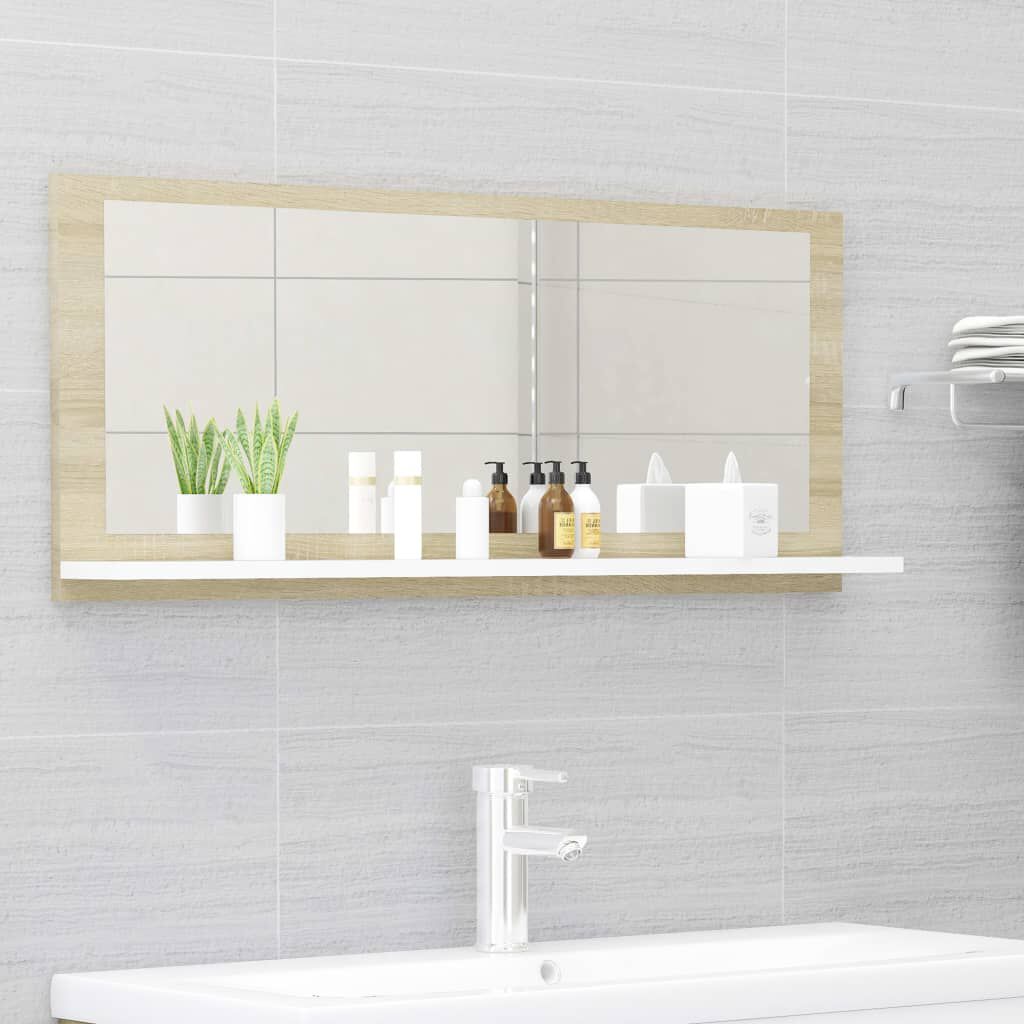 vidaXL Καθρέφτης Μπάνιου Λευκό/Sonoma Δρυς 90x10,5x37 εκ. Μοριοσανίδα