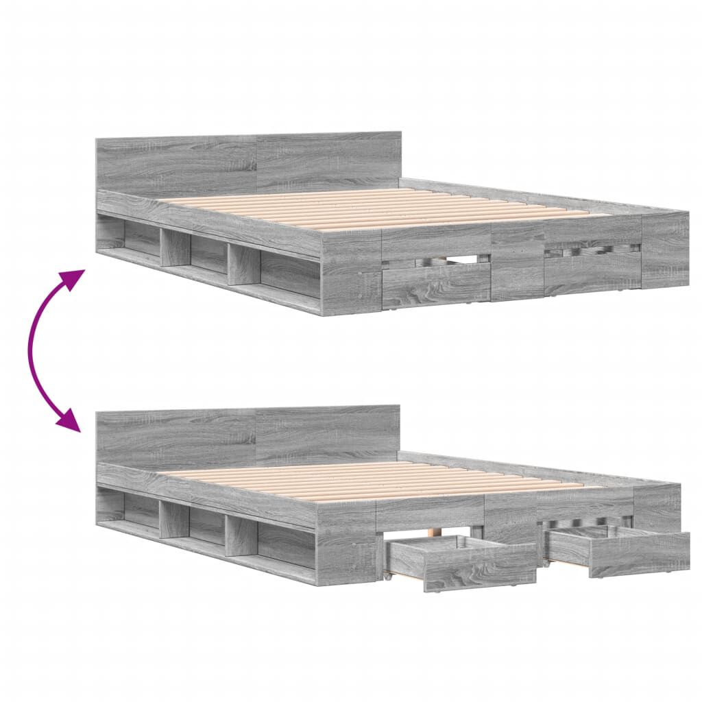 vidaXL Πλαίσιο Κρεβατιού με συρτάρια Γκρι sonoma 120x200εκ. Επεξ. Ξύλο