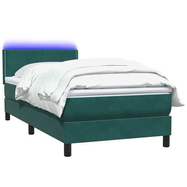 vidaXL Box Spring κρεβάτι με στρώμα σκούρο πράσινο 80x220εκ. Βελούδινο
