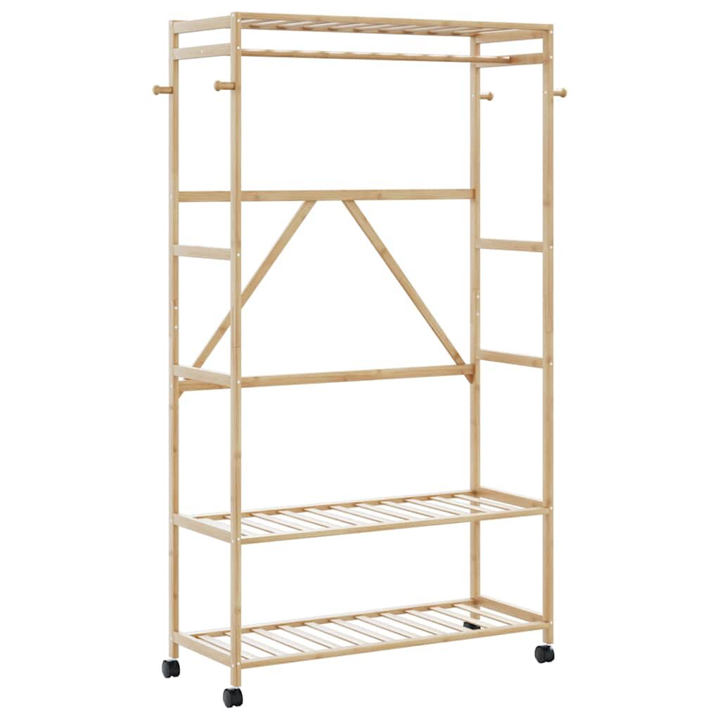 vidaXL Ράφι ρούχων με ράφια και ρόδες 110x40x180 εκ. Μπαμπού