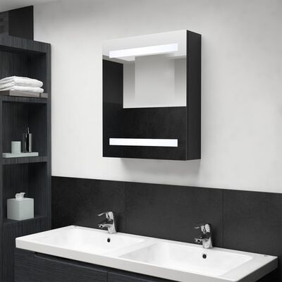 vidaXL Καθρέφτης Μπάνιου με Ντουλάπι / LED Μαύρο 50 x 14 x 60 εκ.