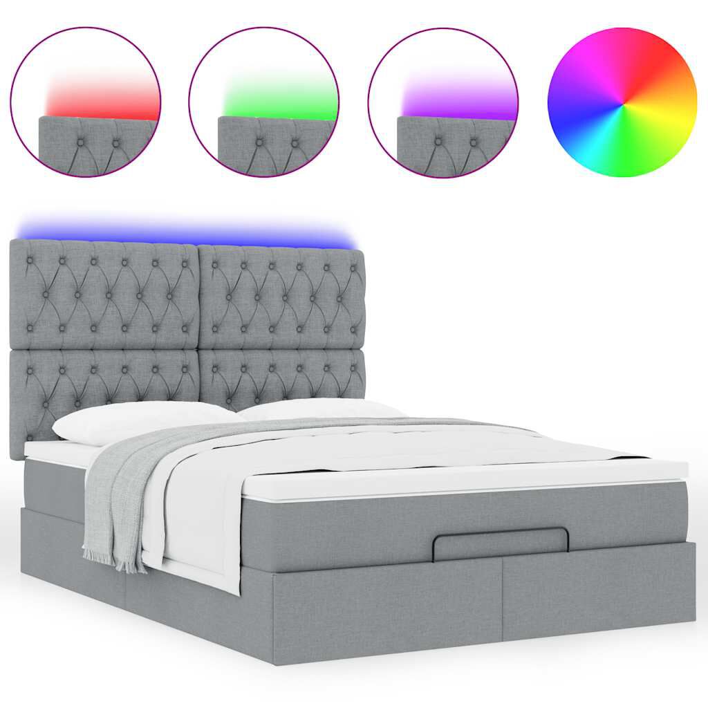vidaXL Οθωμανικό κρεβάτι με στρώμα&LEDs Ανοιχτό γκρι 140x190cm Ύφασμα