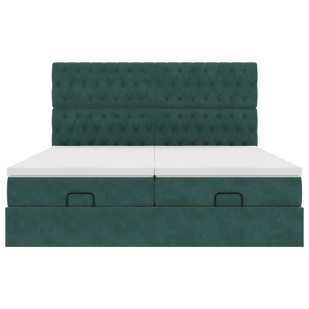 vidaXL Οθωμανικό κρεβάτι με στρώματα&LEDs Dark Green 180x200cm Velvet