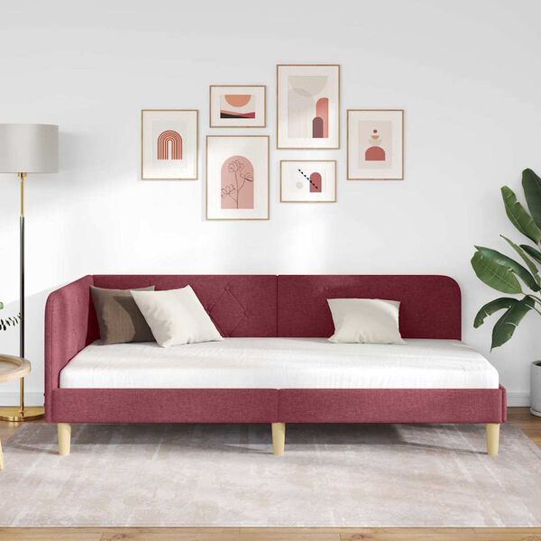 vidaXL Κρεβάτι Γωνίας με κεφαλάρι Κόκκινο 90 x 190 cm ύφασμα