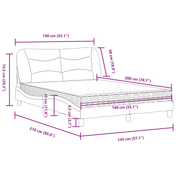 vidaXL Κρεβάτι με Στρώμα Μπλε 140x200 εκ. Υφασμάτινο