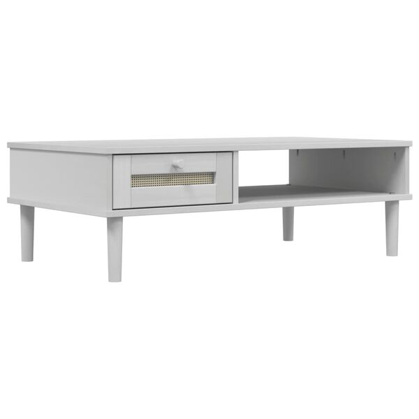 vidaXL Τραπεζάκι Σαλονιού SENJA Λευκό / Ρατάν 100x55x33 εκ. Μασίφ Ξύλο