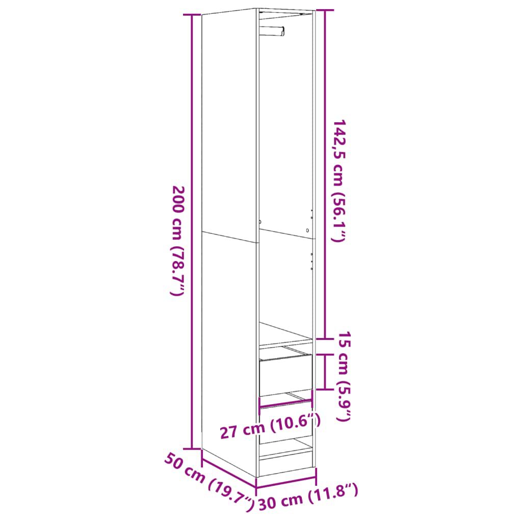 vidaXL Ντουλάπα Καπνιστή Δρυς 30x50x200 εκ. από Επεξεργασμένο Ξύλο