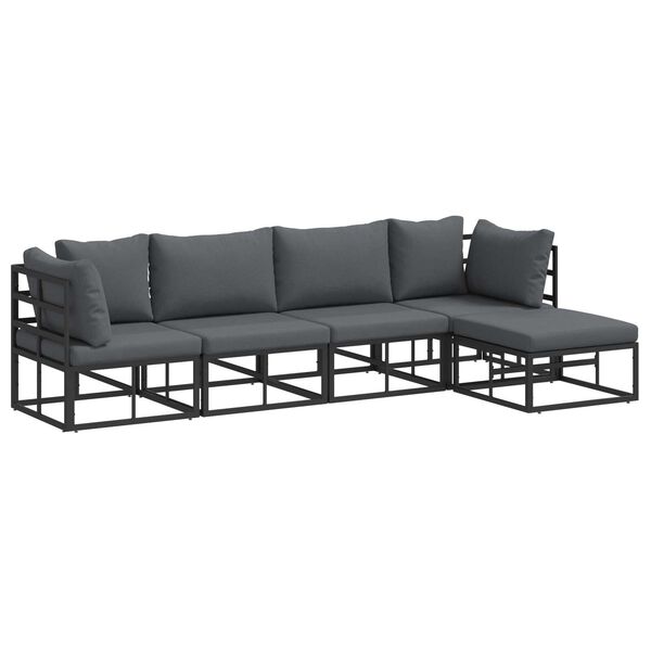 vidaXL Σετ Καναπέ Κήπου 5 pcs Μαύρο 283 x 141.5 x 71 εκ. Αλουμίνιο