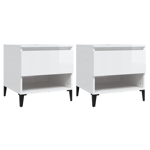 vidaXL Βοηθητικά Τραπέζια 2 τεμ. Γυαλ.Λευκό 50x46x50 εκ. Επεξ. Ξύλο