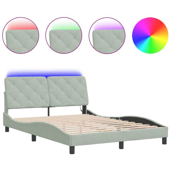 vidaXL Πλαίσιο Κρεβατιού με LED Ανοιχτό Γκρι 120x200 εκ. Βελούδινο