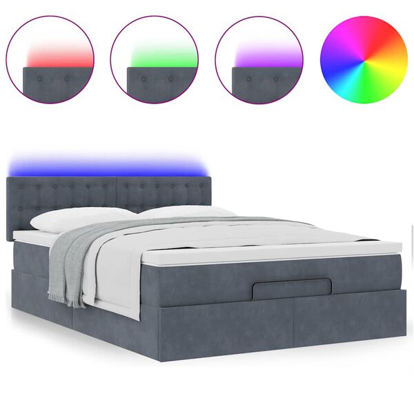 vidaXL Οθωμανικό κρεβάτι με στρώμα & LEDs Σκούρο γκρι 140x190cm Velvet