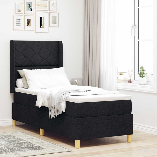 vidaXL Κρεβάτι Box Spring με Στρώμα & LED Μαύρο 80x200 εκ. Ύφασμα