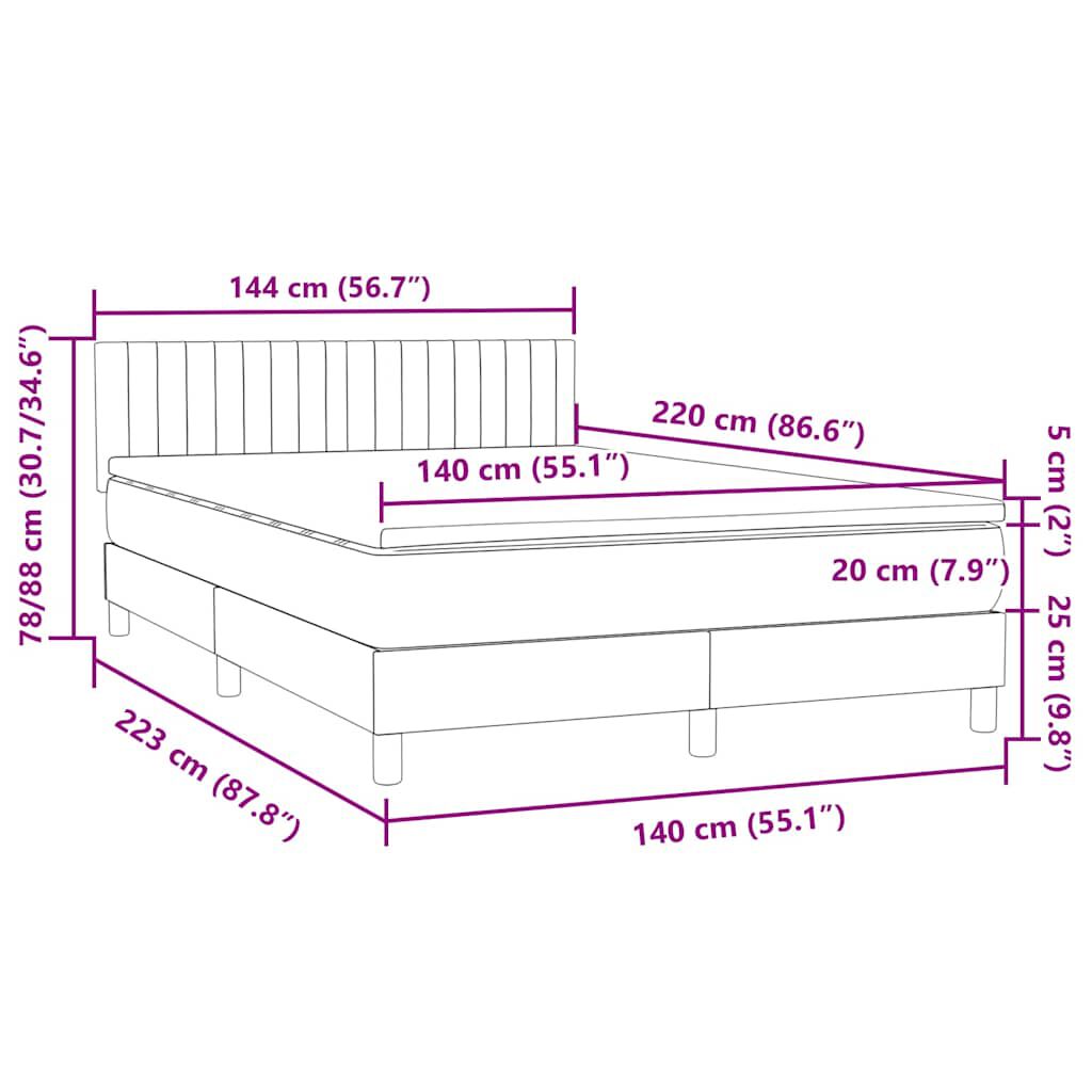 vidaXL Κρεβάτι Boxspring με Στρώμα Ανοιχτό Γκρι 140x220 εκ. Βελούδινο