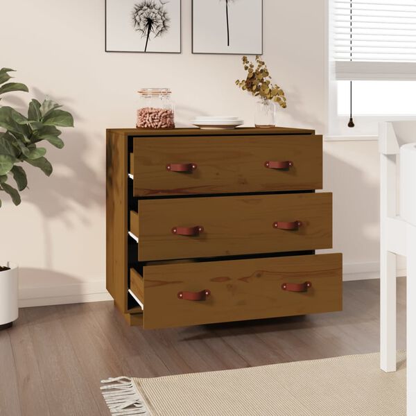vidaXL Συρταριέρα Καφέ Μελί 80 x 4 x 75 εκ. από Μασίφ Ξύλο Πεύκου