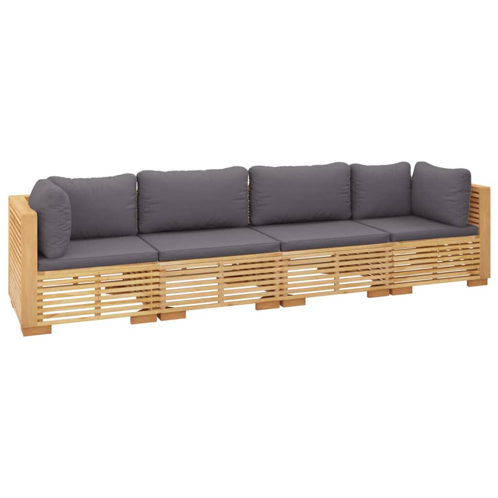 vidaXL Σαλόνι Κήπου Σετ 4 Τεμαχίων από Μασίφ Ξύλο Teak με Μαξιλάρια