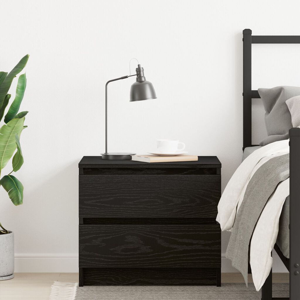 vidaXL Κομοδίνο Μαύρο Δρυς 50x40x43,5 εκ Επεξεργασμένο Ξύλο