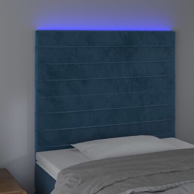 vidaXL Κεφαλάρι Κρεβατιού LED Σκούρο Μπλε 80x5x118/128 εκ. Βελούδινο