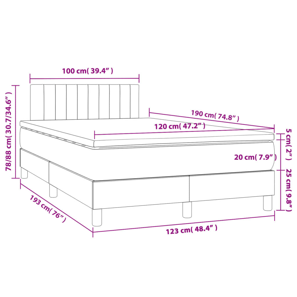 vidaXL Κρεβάτι Boxspring με Στρώμα & LED Taupe 120x190 εκ. Υφασμάτινο