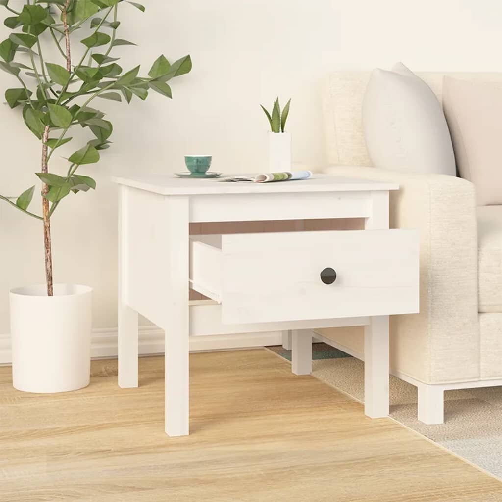 vidaXL Βοηθητικό Τραπέζι Λευκό 50x50x49 εκ. από Μασίφ Ξύλο Πεύκου