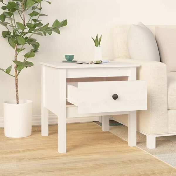 vidaXL Βοηθητικό Τραπέζι Λευκό 50x50x49 εκ. από Μασίφ Ξύλο Πεύκου