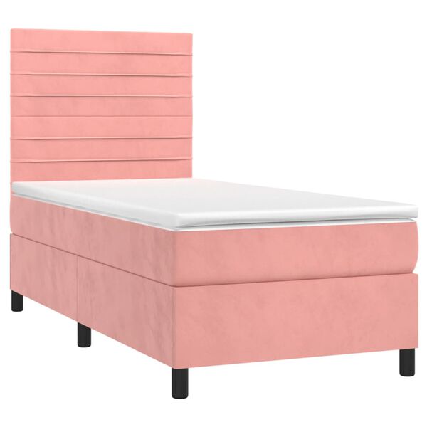 vidaXL Κρεβάτι Boxspring με Στρώμα Ροζ 90x200 εκ. Βελούδινο