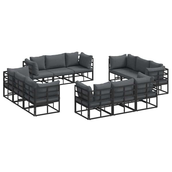 vidaXL Σετ Καναπέ Κήπου με μαξιλάρι 12 pcs Μαύρο Αλουμίνιο