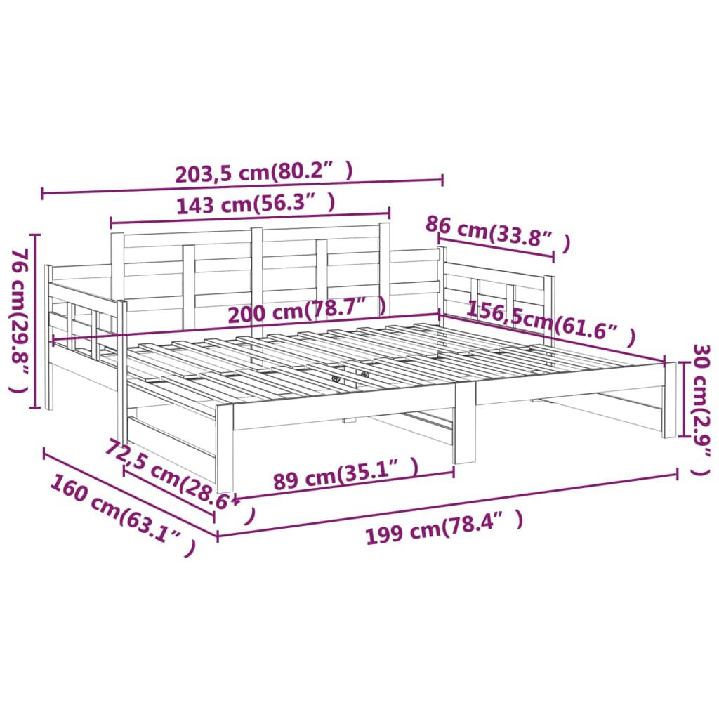 vidaXL Καναπές Κρεβάτι Συρόμενος Λευκός 2x(80x200) εκ. από Μασίφ Πεύκο