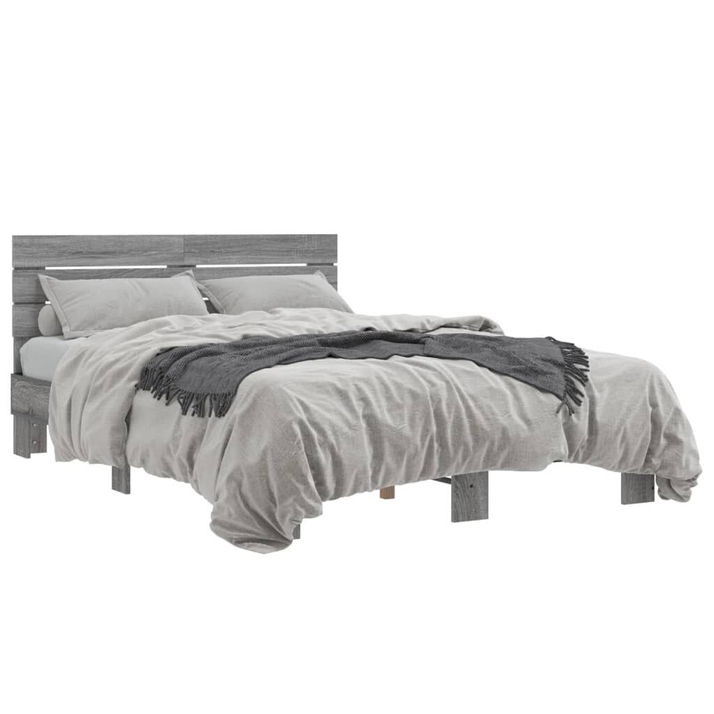 vidaXL Πλαίσιο Κρεβατιού Γκρι Sonoma 135x190 εκ. Επεξ. Ξύλο & Μέταλλο