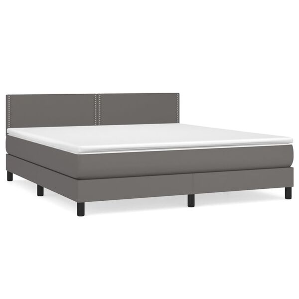 vidaXL Κρεβάτι Boxspring με Στρώμα Γκρι 180x200 εκ. Συνθετικό Δέρμα