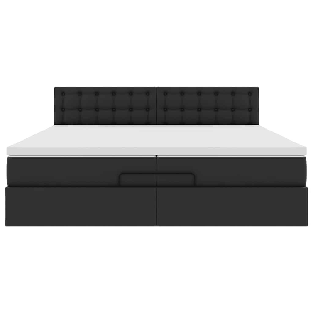 vidaXL Οθωμανικό κρεβάτι με στρώματα Μαύρο 200x200cm Faux Leather