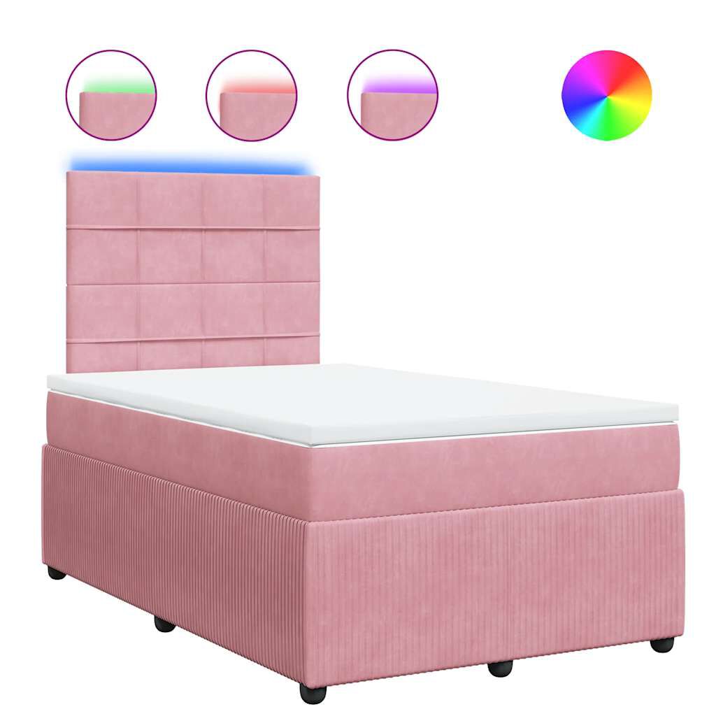 vidaXL Κρεβάτι Boxspring με Στρώμα Ροζ 120x200 εκ. Βελούδινο