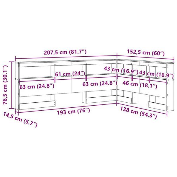 vidaXL Κεφαλάρι Αποθήκης με ράφι Λευκό 135 cm Επεξεργασμένο ξύλο