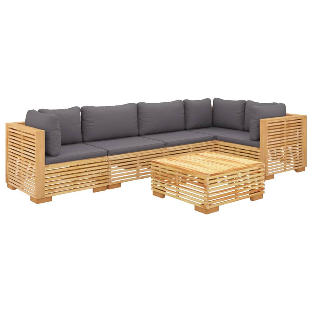 vidaXL Σαλόνι Κήπου Σετ 6 Τεμαχίων από Μασίφ Ξύλο Teak με Μαξιλάρια