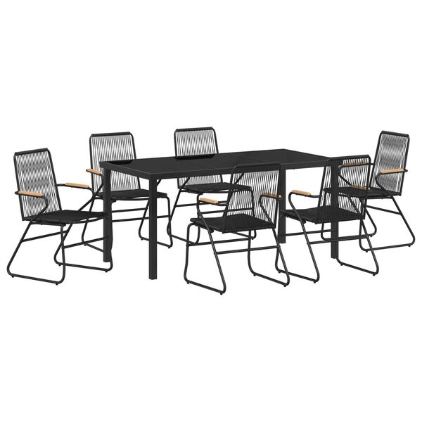 vidaXL Σέτ φαγητού για κήπο 7 pcs Μαύρο PVC ρατάν