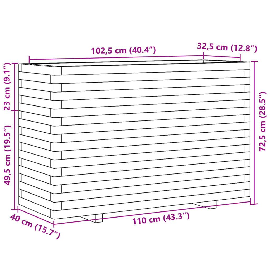 vidaXL Ζαρντινιέρα Κήπου Λευκή 110x40x72,5 εκ. από Μασίφ Ξύλο Πεύκου
