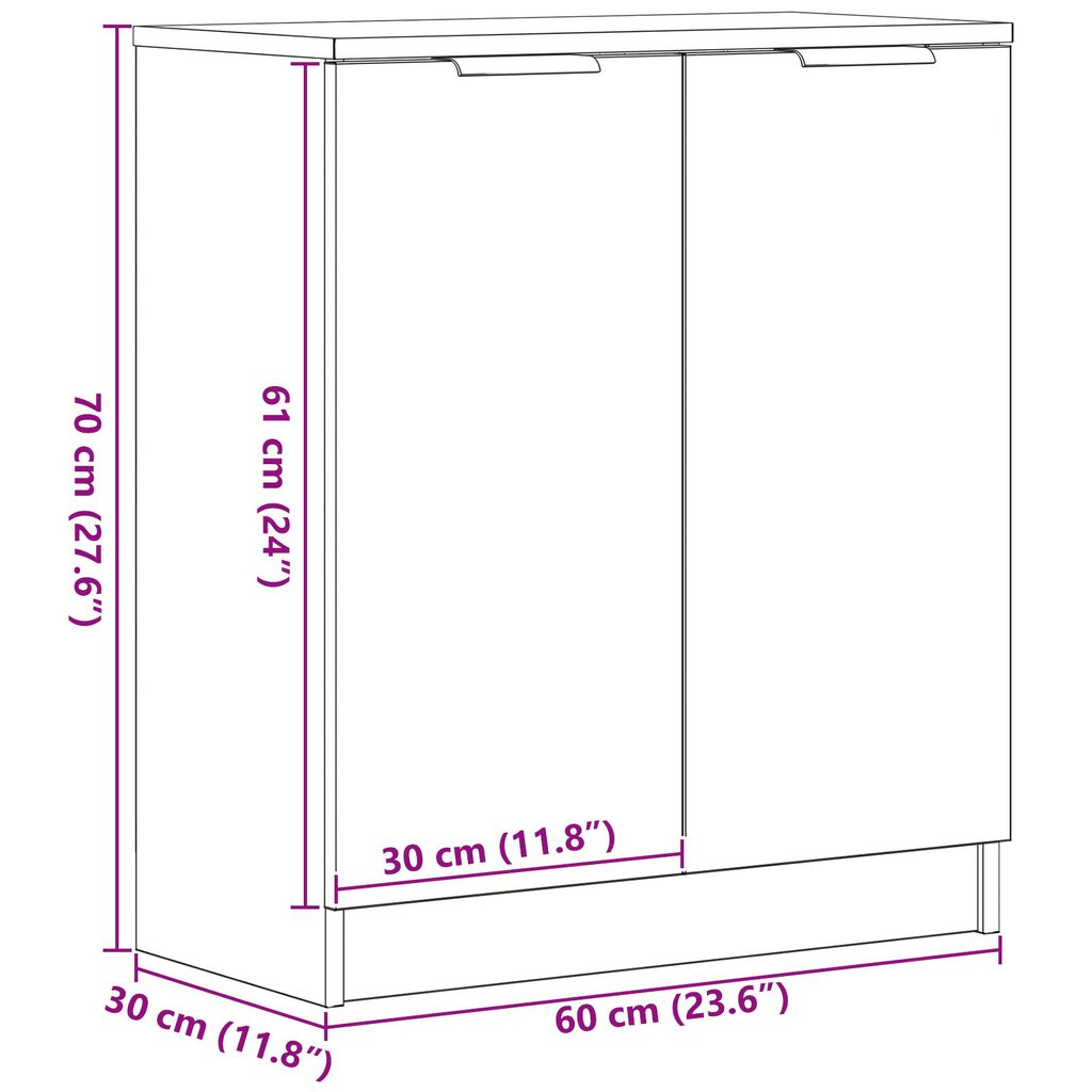 vidaXL Πλαϊνό γραφείο Μαύρο 60 x 30 x 70 εκ. Επεξεργασμένο ξύλο