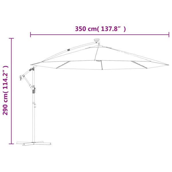 vidaXL Ομπρέλα Κρεμαστή Κήπου με LED Μαύρη 350 εκ.