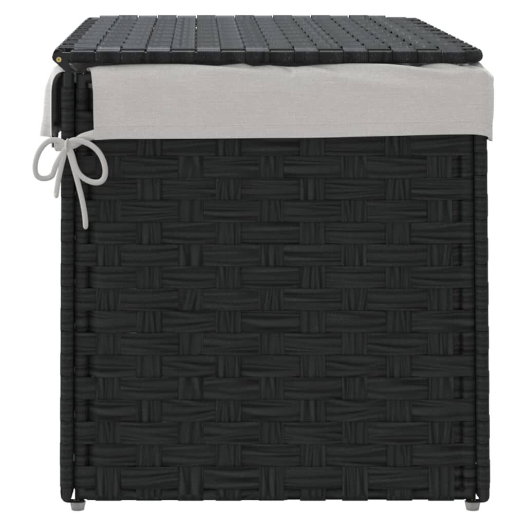 vidaXL Καλάθι Πλυντηρίου με Καπάκι Μαύρο 55,5 x 35 x 34εκ. Συνθ. Ρατάν